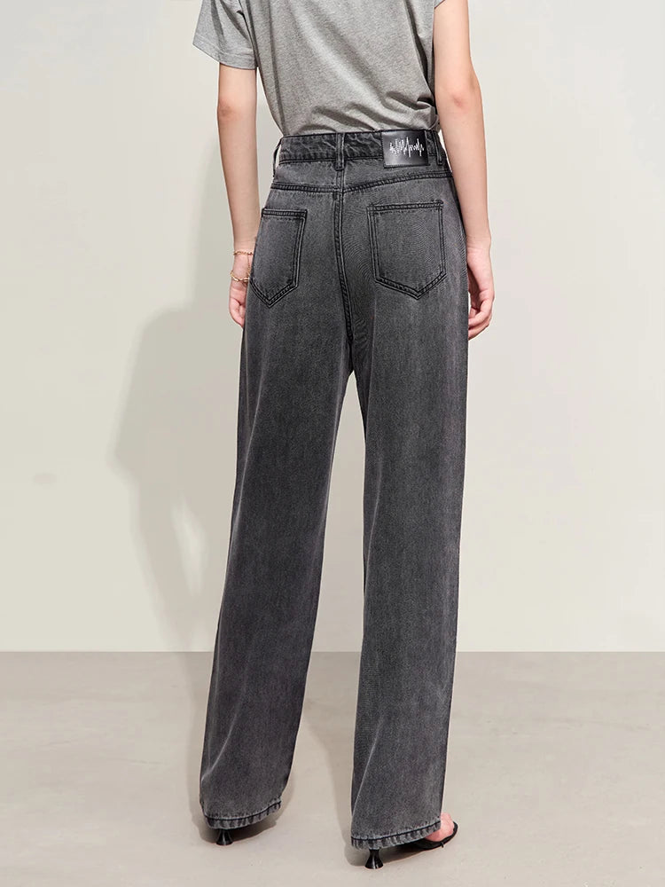 Amii Minimalism 2024 Women Baggy Jeans Summer New High Waist Wide Leg Straight Jeans Embroidery Trousers Retro Pants 12422138