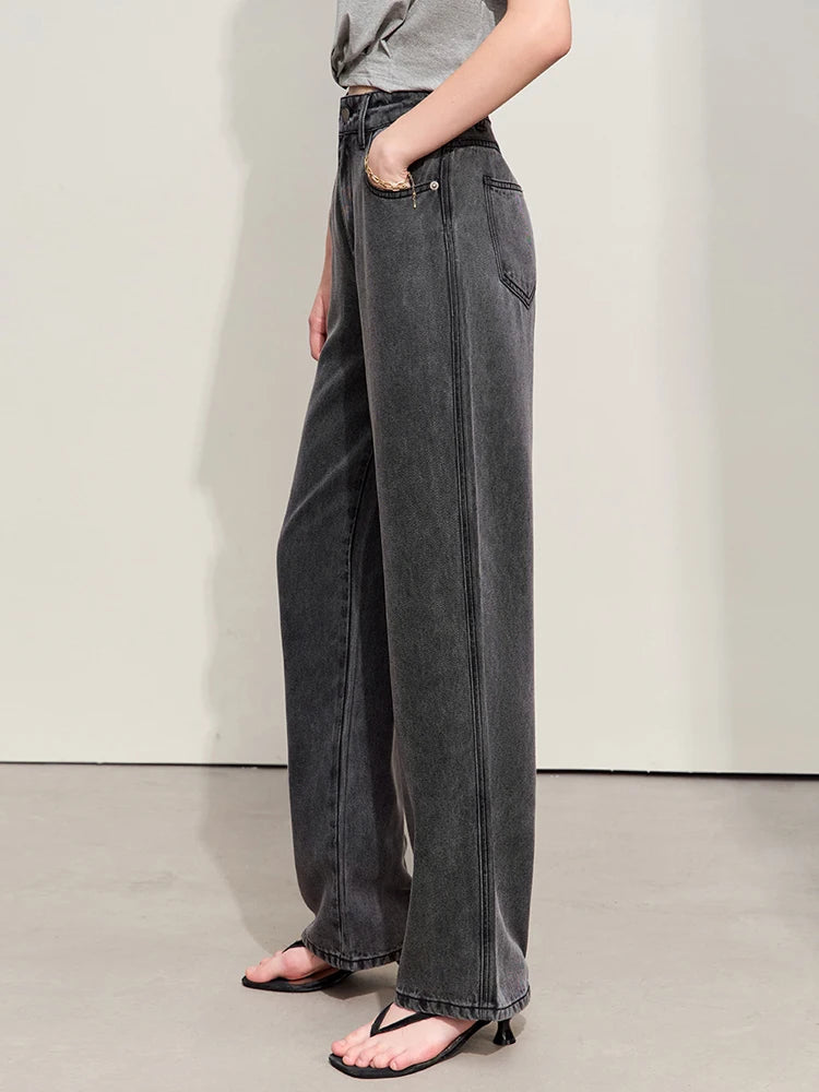 Amii Minimalism 2024 Women Baggy Jeans Summer New High Waist Wide Leg Straight Jeans Embroidery Trousers Retro Pants 12422138